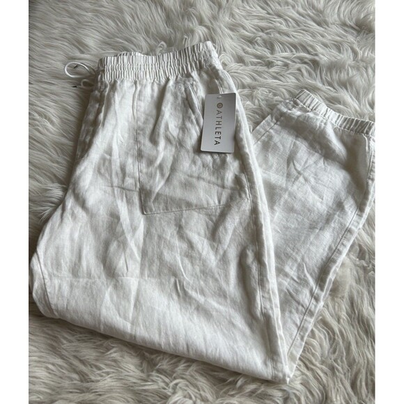 Athleta Women’s XL White Retreat 100% Linen Joggers High Rise NEW Beachy - Picture 8 of 13